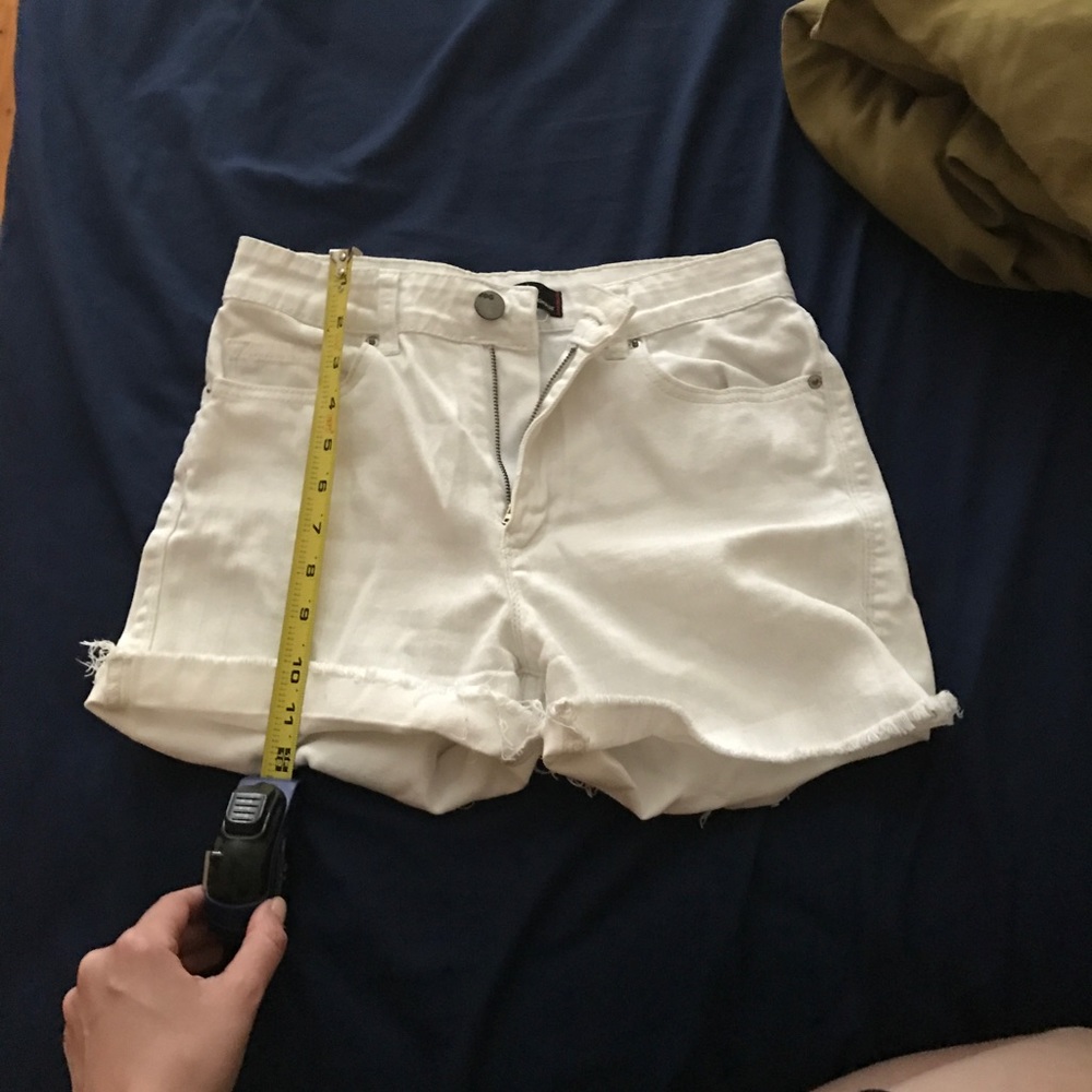 Cut off high waisted white denim BDG shorts